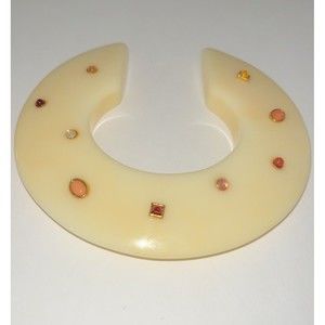 Lizzie Fortunato Cream Acrylic Cuff Bracelet  with Multicolored Stones